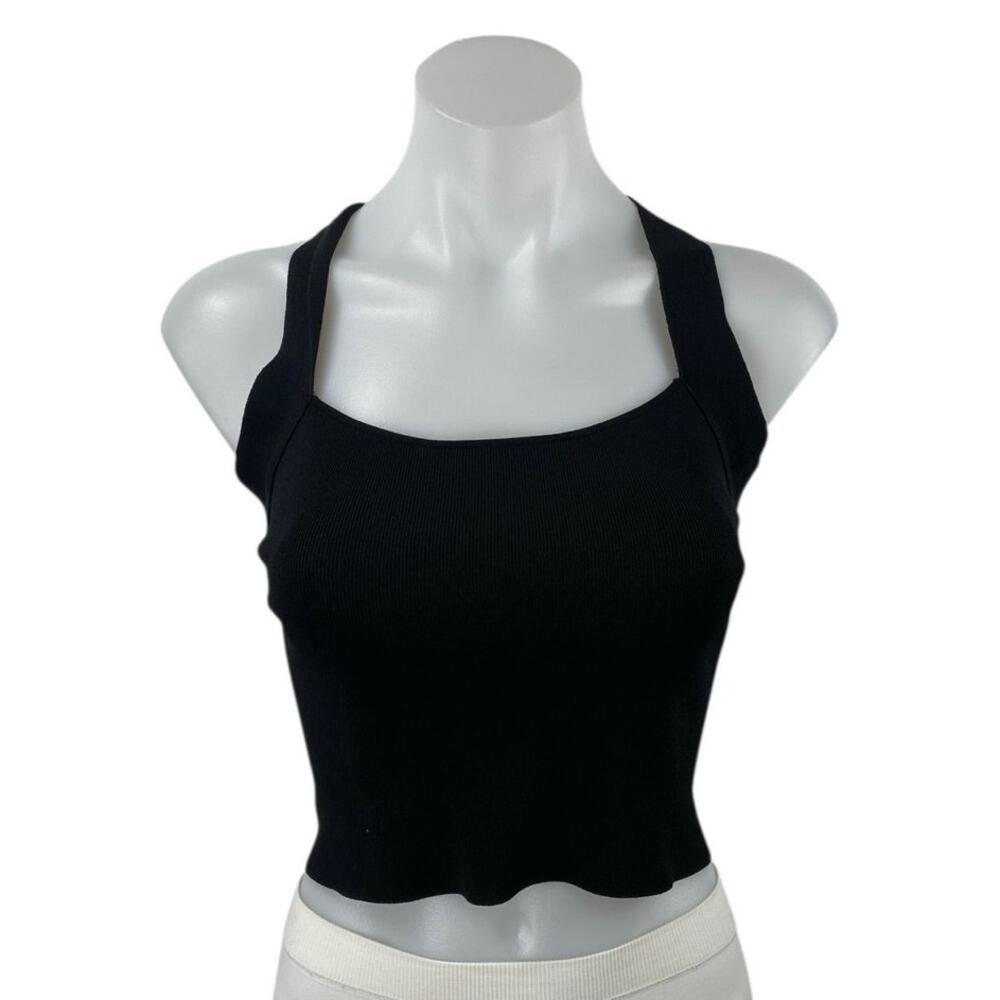 NBD Women's Black Sleeveless Knit Crisscross Back Yoga Athletic Crop Top Size M
